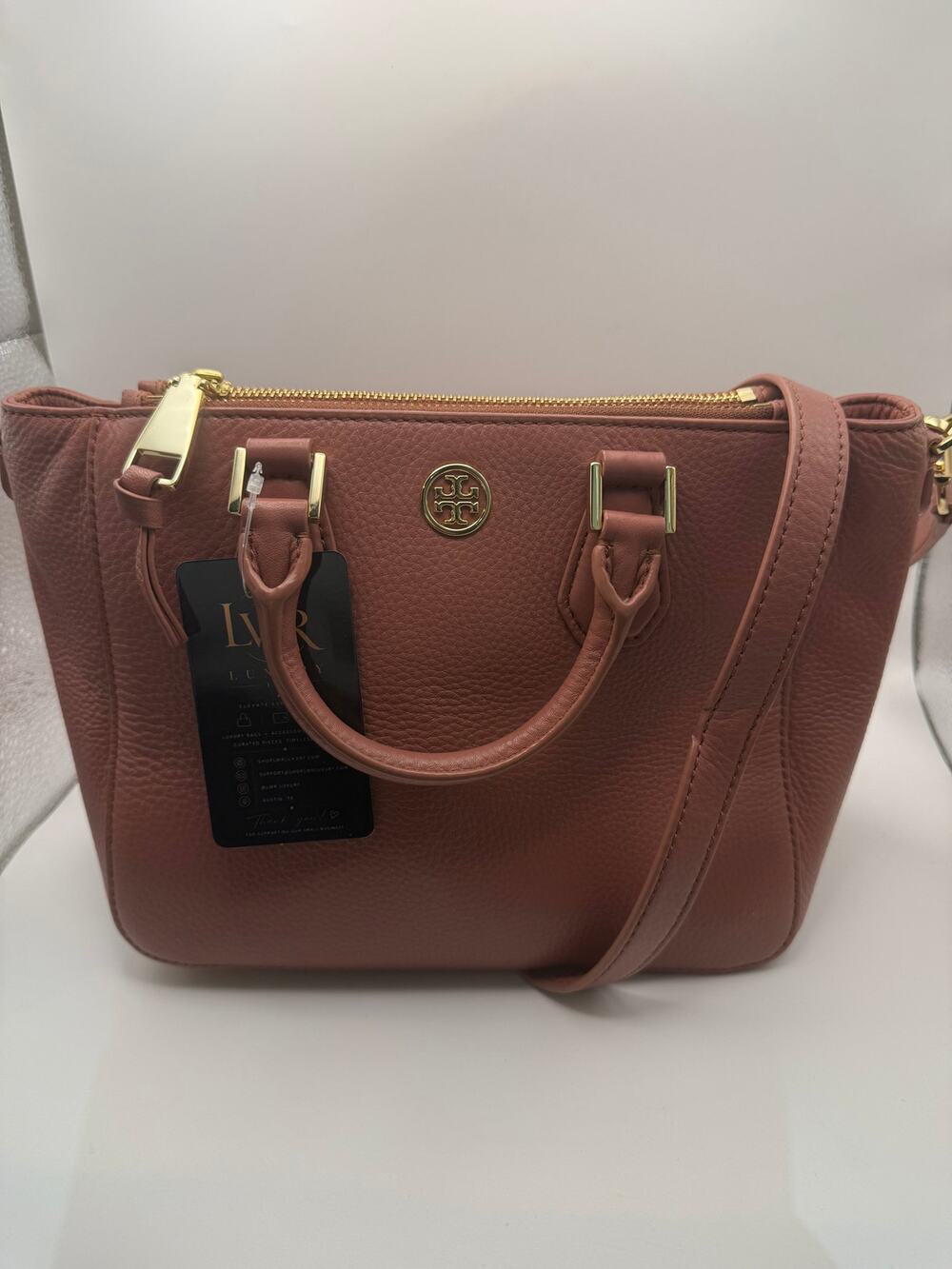 Tory Burch Pebbled Leather Satchel Bag Dusty Rose